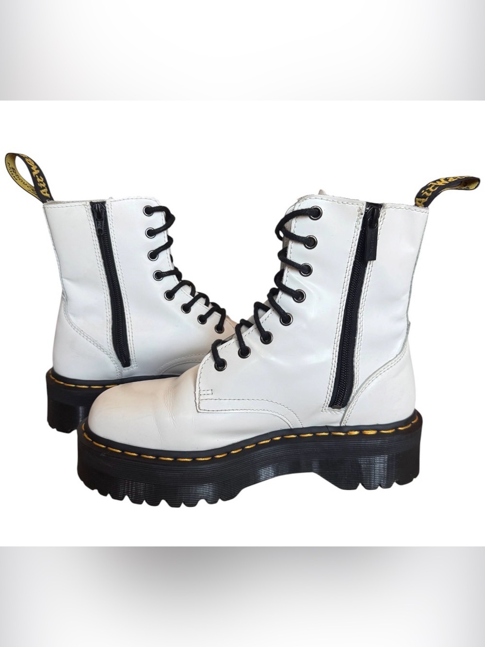 Dr. Martens Jadon White Platform Leather Boots Women’s 8